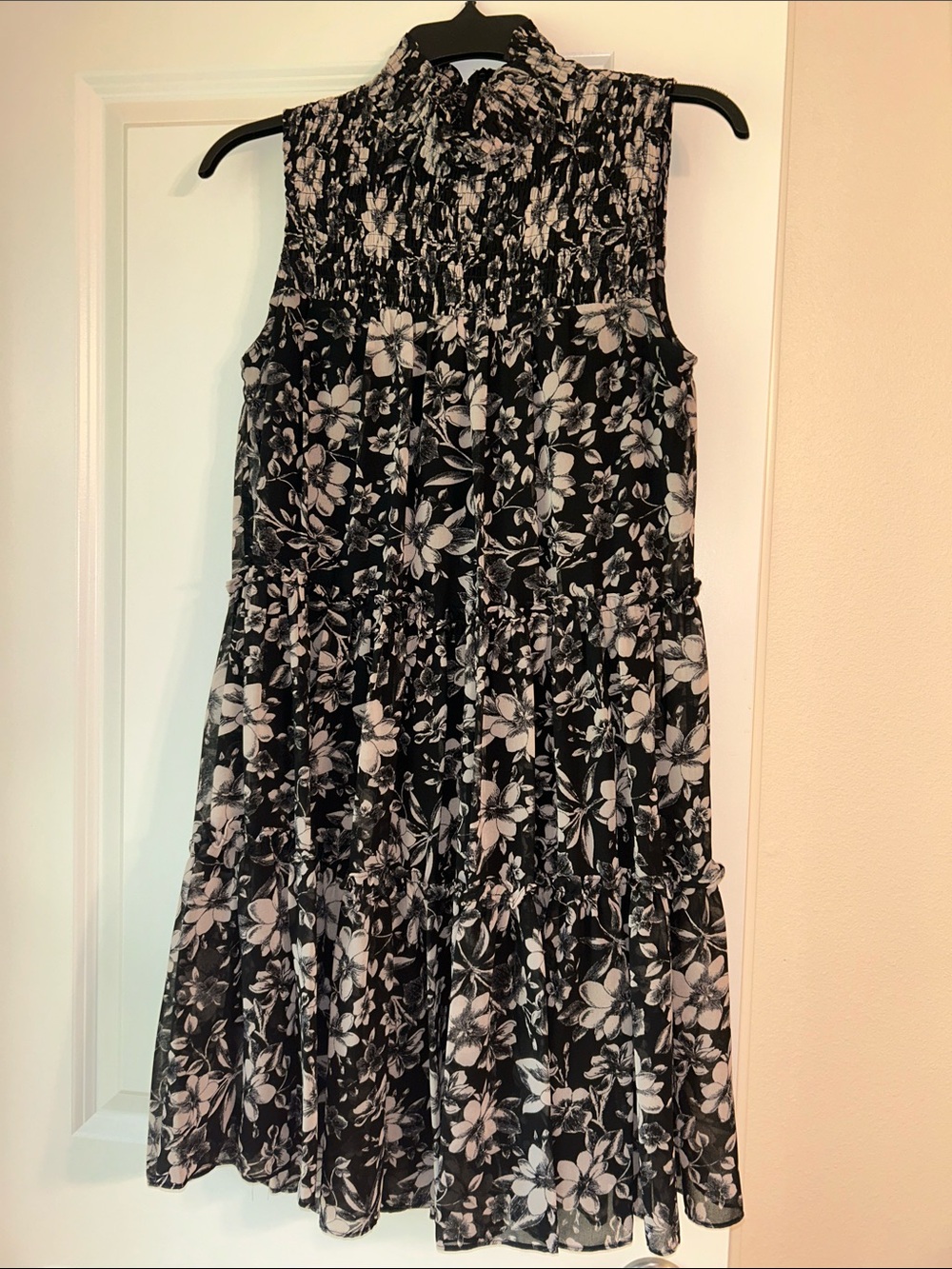 Taylor Black and White Floral Smocked Dress - summer dress, cocktail party